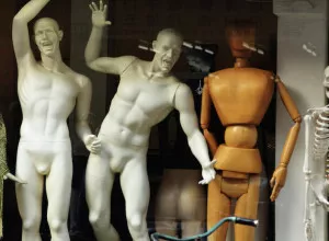 Some crazy acting male mannequins in a shop window in Shanghai