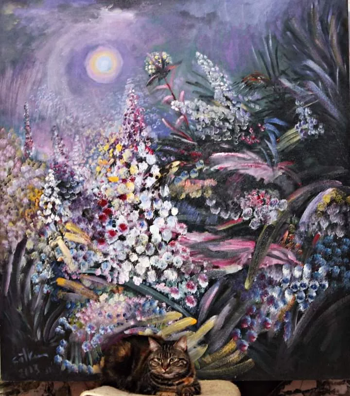 Albertas teigia, kad katės jaučia teigiamą energiją– ne veltui jo katinui ypač patinka gulėti prie paveikslo „Lubinai“.
